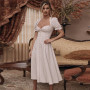 Polka Dot Puff Sleeve High Waist Boho Midi Dress