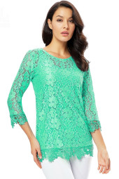 Plus Size Floral Lace Crochet 3/4 Sleeve Tunic Top