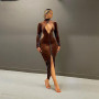 Velvet High Neck Hollow Out Long Sleeve Bodycon Maxi Dress