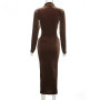 Velvet High Neck Hollow Out Long Sleeve Bodycon Maxi Dress