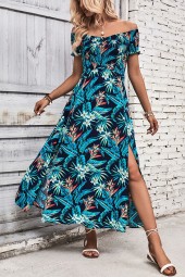 Flower Boho Summer Dress: Short Sleeve, Low Neck, High Holiday