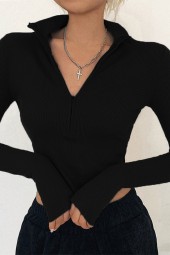 Sleek Solid Turtleneck Crop: Perfect Casual Long Sleeve Summer Staple