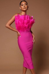 Feathered Beauty Strapless Bodycon Club Dress