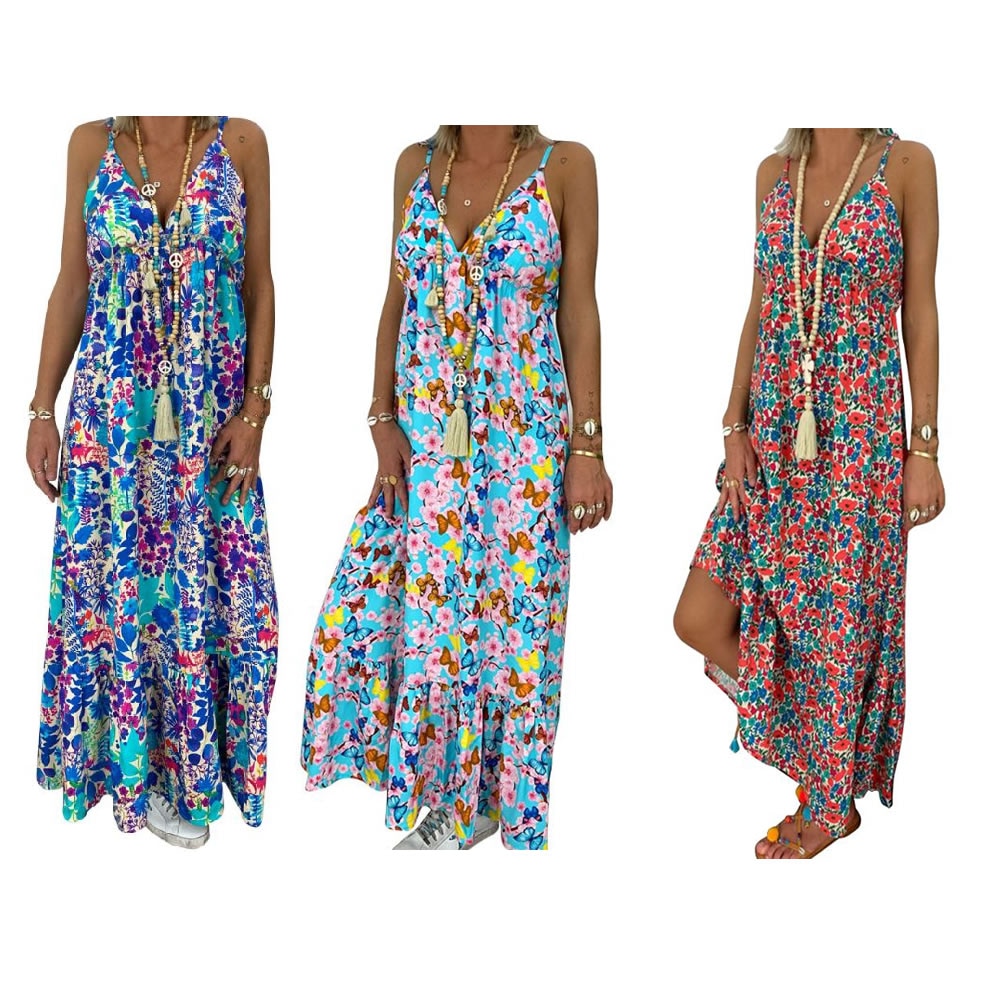 Boho Floral Maxi Dress Sleeveless V-Neck