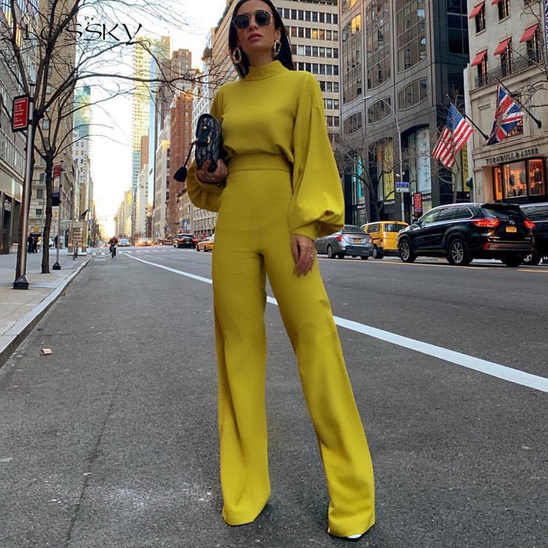 Elegant Half Turtleneck Wide Leg Jumpsuit