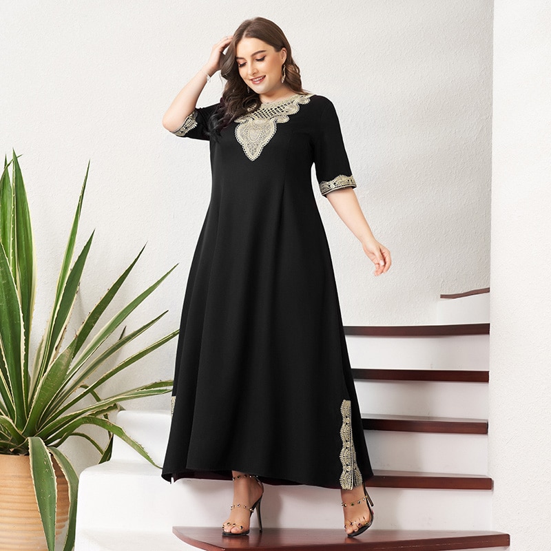 Vintage Lace Patchwork Split Hem Half Sleeve Maxi Dress