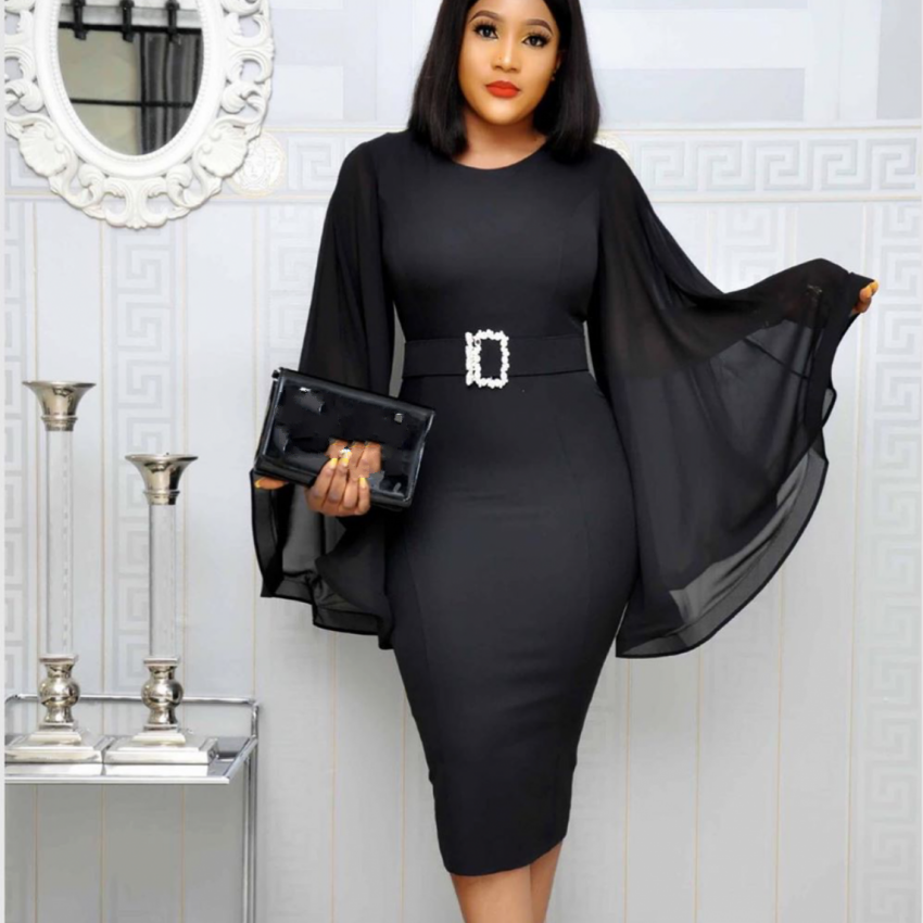 Chiffon Flare Long Sleeve Dress